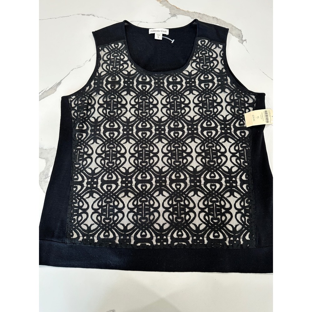 Coldwater‎ Creek Lace Medallion Pullover Top Black XL NWT